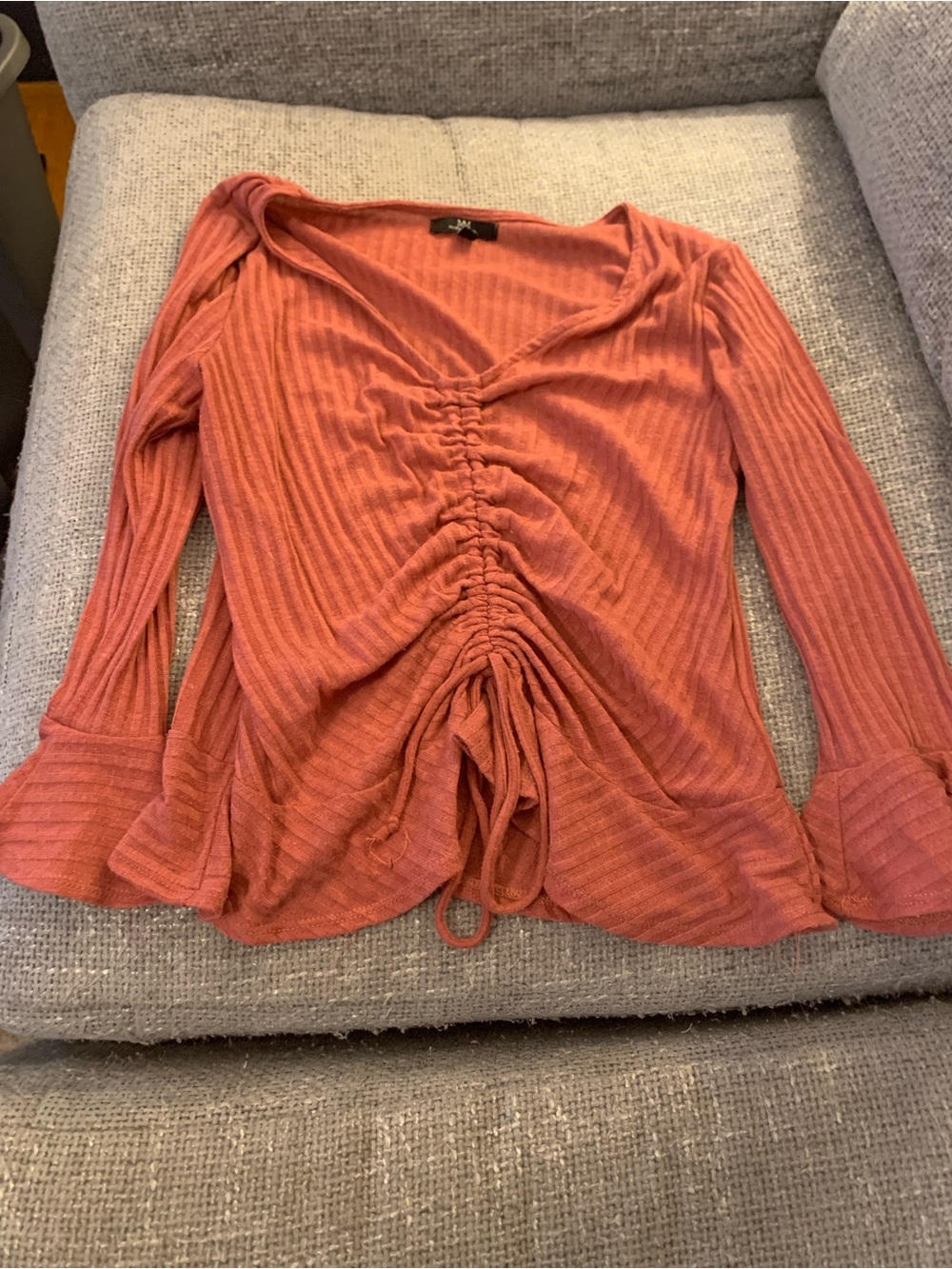 My Michelle Dusty Rose Ribbed Ruched Long-Sleeve Top